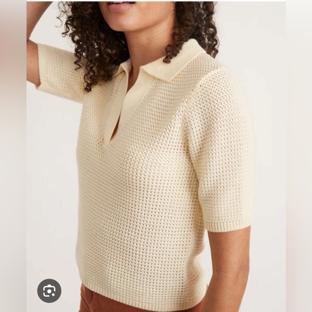 MARINE LAYER Spencer Polo Sweater in Cream - Excellent Pre-Owned Conditi…
